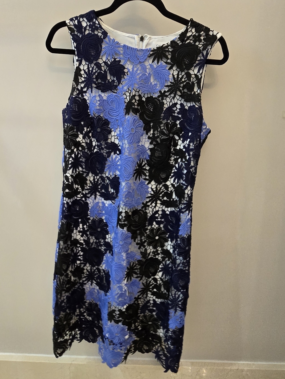 Blue and Black Floral Lace Sheath Dress